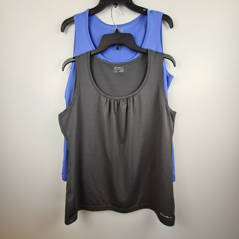 Eddie Bauer Womens Large FreeDry Tank Top Lot of 2 Blue Gray Scoop Neck Athletic